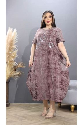 لباس سایز بزرگ قهوه ای زنانه پارچه HÜLYA BUTİK - کد 831240661