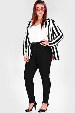 شلوار جین سایز بزرگ مشکی زنانه پاچه گشاد TRENDNATUREL - کد 104575918