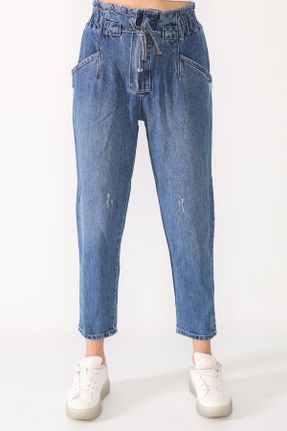 شلوار جین آبی زنانه پاچه رگولار فاق بلند جین کد 51644033