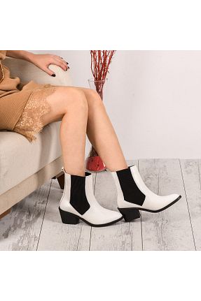 بوت / نیم بوت سفید زنانه چرم خالص Moosefield - کد 51562946