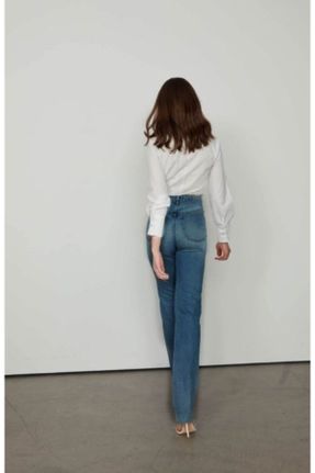 شلوار جین آبی زنانه پاچه گشاد فاق بلند بلند کد 129036856