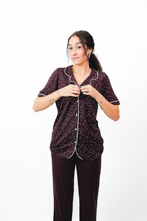 ست لباس راحتی زرشکی زنانه طرح دار cotonhause - کد 852953321