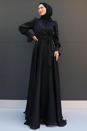 لباس مجلسی حجاب مشکی زنانه یقه ایستاده GİZ AGİYİM - کد 853038256