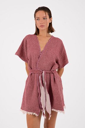 کیمونو و کافتان زرشکی زنانه پنبه ای Dokubba - کد 836509997