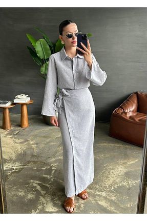 ست بالاتنه و پائین تنه طوسی زنانه بافتنی RMG BUTİK - کد 837195921