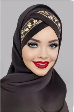 روسری قهوه ای شیفون Polikromi - کد 852887640