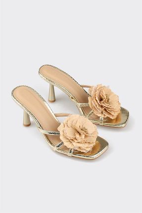 کفش پاشنه بلند کلاسیک طلائی زنانه پارچه ای Elle - کد 852915576
