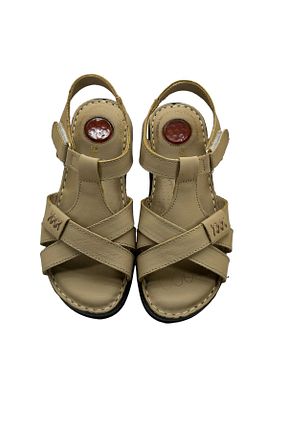 صندل بژ زنانه پاشنه تخت RubinLeather - کد 852980678
