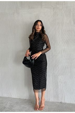 لباس مجلسی و فارغ التحصیلی مشکی زنانه توری WoolnClyde - کد 853020062