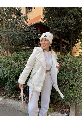 کاپشن سفید زنانه اورسایز WoolnClyde - کد 772811948