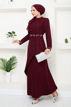 لباس مجلسی حجاب زرشکی زنانه یقه دوچرخه ModaMerve - کد 853033768