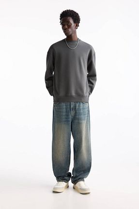 شلوار جین سرمه ای مردانه پاچه گشاد Pull & Bear - کد 853405786