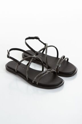 صندل مشکی زنانه پاشنه تخت ezmoda - کد 836888007