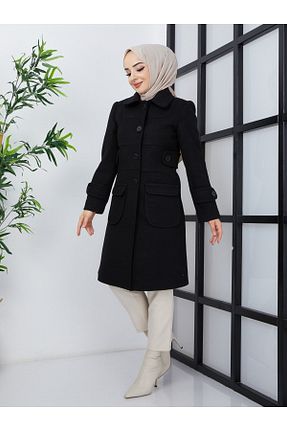 پالتو پشمی حجاب مشکی زنانه تنگ BELLİNA - کد 471621613