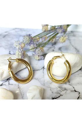 گوشواره استیل (فولاد) طلائی زنانه استیل ضد زنگ RSB Bijuteri - کد 843625572