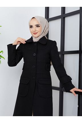 پالتو پشمی حجاب مشکی زنانه تنگ BELLİNA - کد 471621613
