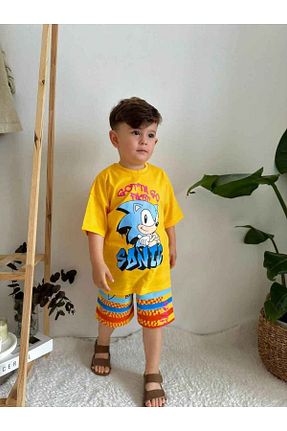 ست بالاتنه و پائین تنه زرد بچه گانه بافتنی BİR DOZ ÇOCUK GÜLÜŞÜ - کد 853644366