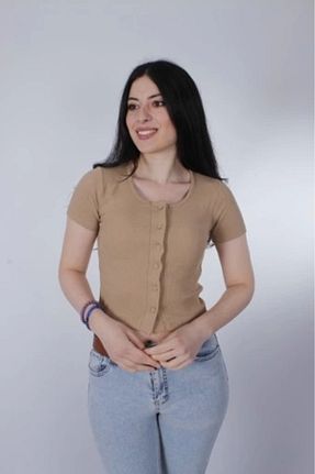 تیشرت زرد زنانه یقه دکمه دار ayakuydur - کد 688830794