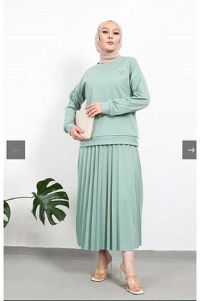 ست بالاتنه و پائین تنه سبز زنانه بافتنی DHDmoda - کد 853663987