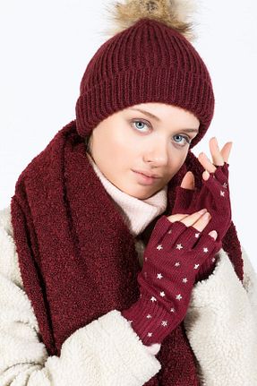 دستکش زرشکی زنانه اکریلیک POSUSS - کد 85158093