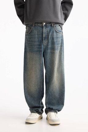 شلوار جین سرمه ای مردانه پاچه گشاد Pull & Bear - کد 853405786