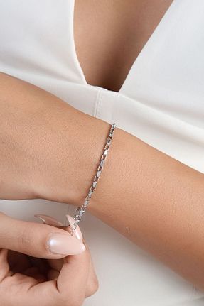 دستبند طلا سفید زنانه 14 عیار Altınkesesi - کد 845175848