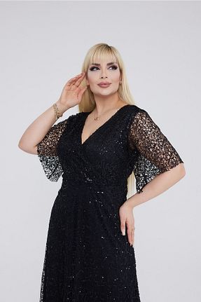 لباس سایز بزرگ مشکی زنانه پارچه VOLİNAY TEKSTİL - کد 734291776