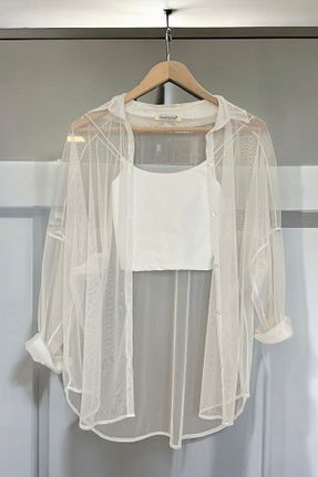 پیراهن سفید زنانه گشاد bb butik basic - کد 850860048