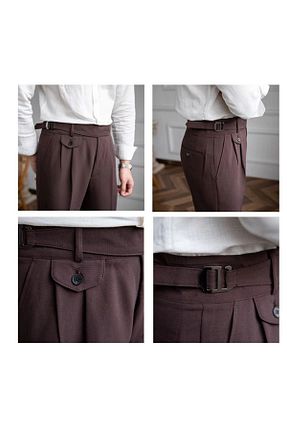 شلوار پارچه ای قهوه ای مردانه کمر دار town walker - کد 845311473
