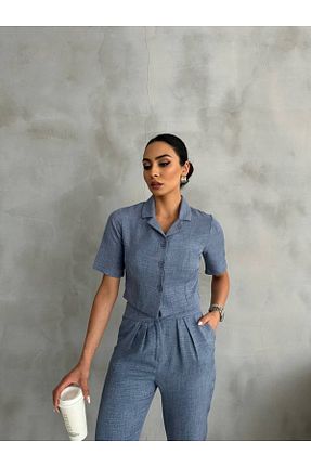 ست بالاتنه و پائین تنه آبی زنانه بافتنی LUNES - کد 838411971