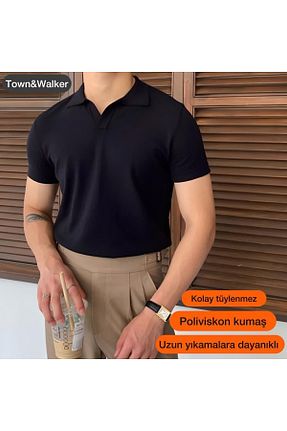 پولوشرت مشکی مردانه پلی ویسکون town walker - کد 805685226