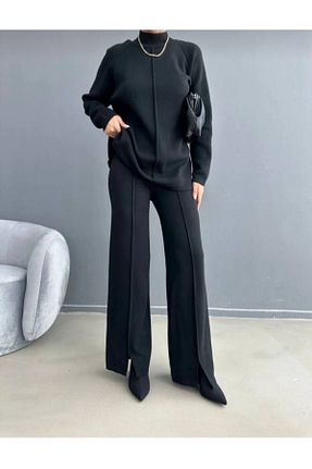 ست بالاتنه و پائین تنه مشکی زنانه بافتنی fujya - کد 853754471