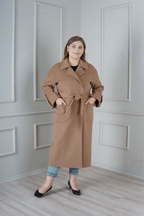 پالتو پشمی سایز بزرگ قهوه ای زنانه اسلیم Kent - کد 853880291