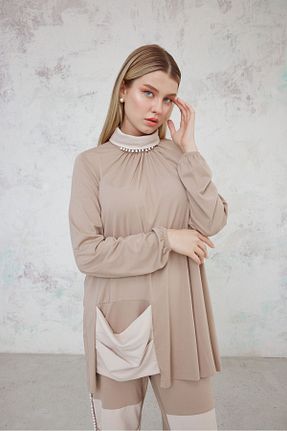ست بالاتنه و پائین تنه بژ زنانه بافتنی MAQ DESIGN - کد 852522001