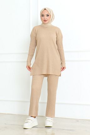 ست بالاتنه و پائین تنه بژ زنانه بافت AYMONY - کد 853884239