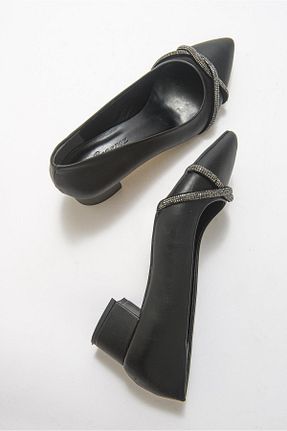 کفش پاشنه بلند کلاسیک مشکی زنانه چرم مصنوعی Çaçaroz Ayakkabı - کد 353640780