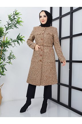 پالتو پشمی حجاب قهوه ای زنانه تنگ BELLİNA - کد 472848243