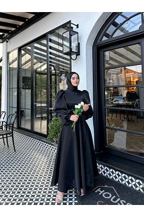لباس مجلسی حجاب مشکی زنانه یقه ایستاده By Atelier - کد 793829801