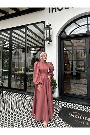لباس مجلسی حجاب صورتی زنانه یقه ایستاده By Atelier - کد 793829972