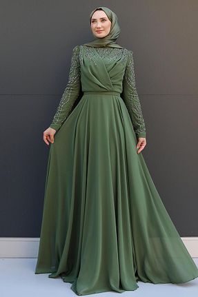 لباس مجلسی حجاب متالیک زنانه یقه ایستاده GİZ AGİYİM - کد 854055116