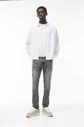 شلوار جین طوسی مردانه پاچه تنگ Pull & Bear - کد 854047774