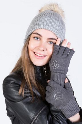دستکش طوسی زنانه اکریلیک POSUSS - کد 35709397