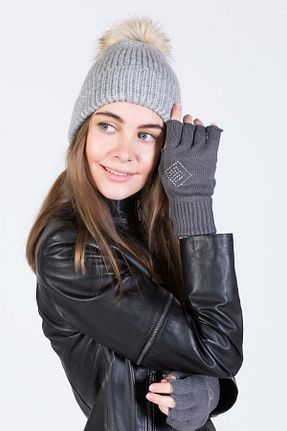دستکش طوسی زنانه اکریلیک POSUSS - کد 35709397