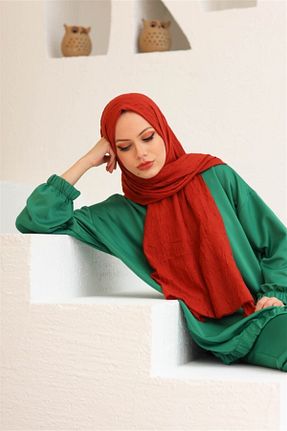 شال نارنجی زنانه پنبه ای LİNASCARFS - کد 232058505