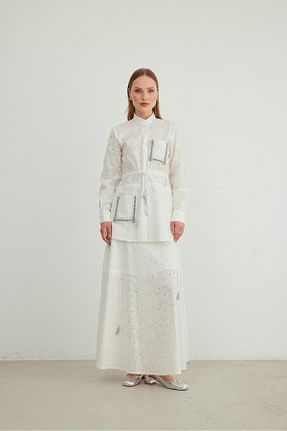 ست بالاتنه و پائین تنه سفید زنانه بافتنی MAQ DESIGN - کد 852522996