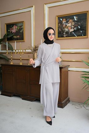ست بالاتنه و پائین تنه حجاب طوسی زنانه کارگو EBRU ALTAŞ - کد 853885645