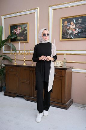 ست بالاتنه و پائین تنه حجاب مشکی زنانه کارگو EBRU ALTAŞ - کد 853886344