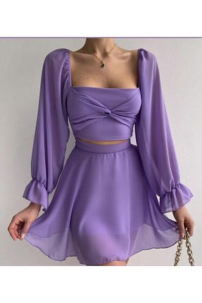 لباس مجلسی و فارغ التحصیلی بنفش زنانه شیفون ADASTYLE - کد 266731033