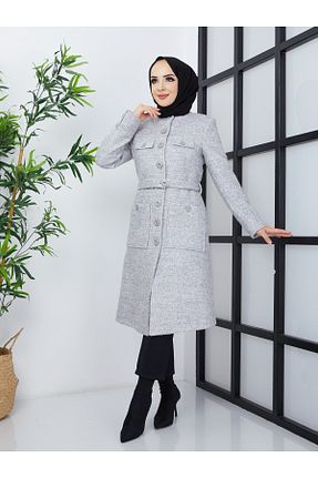 پالتو پشمی حجاب طوسی زنانه تنگ BELLİNA - کد 472845112
