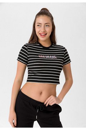 تیشرت مشکی زنانه کراپ Looker Club - کد 661775183